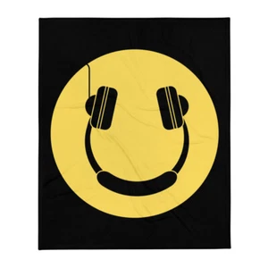 Manta Music Makes Me Happy Throw 50x60 súper suave negra/amarilla/blanca (atrás) - Imagen 1 de 1