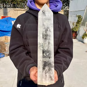 14.1LB Natural black hair and white crystal symbiotic obelisk mineral specimen - Picture 1 of 19