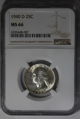 1940-D .25  NGC  MS66   Washington Quarter, Silver 25 Cents - Image 1 of 2