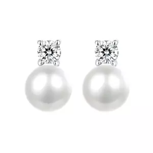 1ct Earrings 18K Gold Pearl Stud Diamond Test Pass Lab-Created VVS1/D/Excellent - Picture 1 of 3