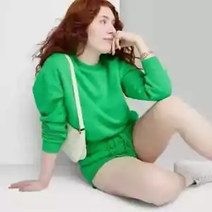 Sudadera para mujer Wild Fable vibrante verde algodón manga larga cuello redondo - Imagen 1 de 2