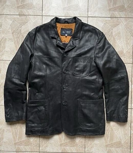 Designer Vintage Armani Jeans Simin T Quilted Genuine Leather Jacket 54 Black - Picture 1 of 18