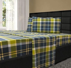 180 Gram Cotton Heavy Flannel Sheet Set (Green Blue Navy , Twin Size) - Picture 1 of 8