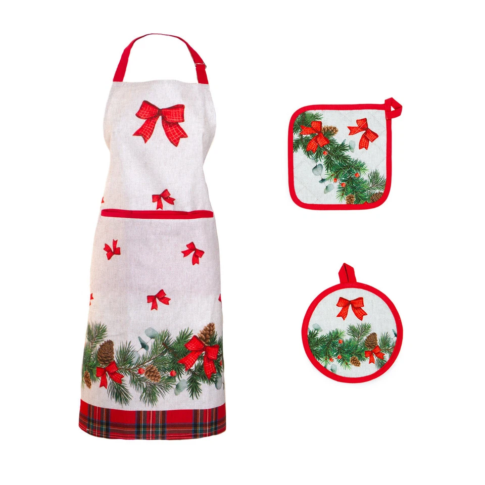 Set grembiule + 2 presine natalizio Chalet in Puro cotone K849 - Immagine 1 di 1