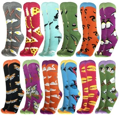 Lena Kaye Mujeres Niñas Paquete de 12 Calcetines Crew, Tiras de Tocino Novedad Divertida Comida Animales Foto 1 de 4