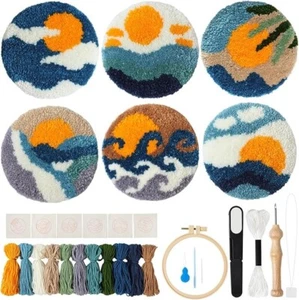 6 Landscape Pattern Embroidery Punch Needle Kits DIY Punch Needle Coasters Kit - Picture 1 of 6