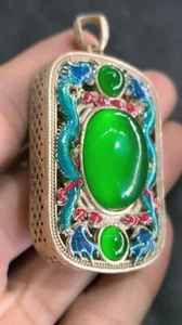 2,6" alte chinesische Miao Nationalität grüne Jade Cloisonne zwei Drachen Anhänger - Bild 1 von 6
