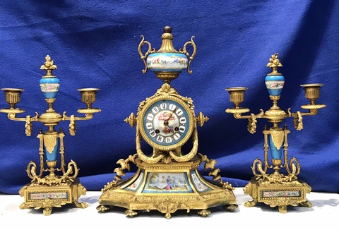 1875 VINTAGE ANTIQUE FRENCH JAPY FRERES SET GILT BRONZE,PORCELAIN,STRIKE CLOCK Cover