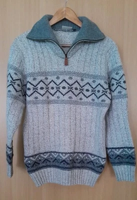  Warmer Strickpullover grau mit Norwegermuster Gr. S UNISEX - Bild 1 von 4