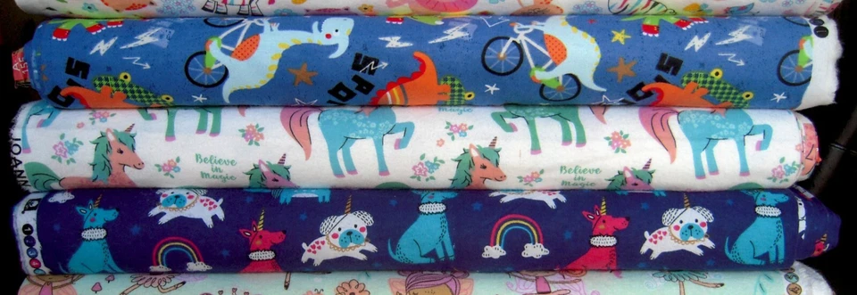 Cotton Flannel Sea Turtle Unicorn Giraffe Otter Ballerina Dinosaur Dog FQ HY BTY - image 1 of 1