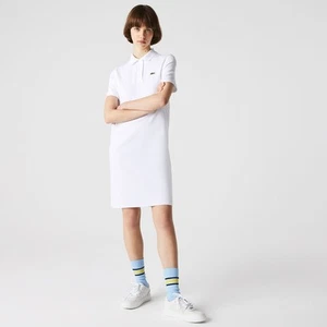 Women's Lacoste Trumpet Sleeve Piqué Polo Dress in White - Picture 1 of 3