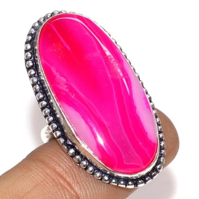 Anillo de ágata Botswana rosa enchapado en plata 925 hecho a mano piedras preciosas tamaño EE. UU. 6 GW Foto 1 de 3