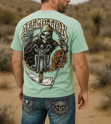 Affliction Hombre Mediano Paseo o Troquel Neptuno Verde Claro Y2K Vintage Retro Años 90 Foto 1 de 4