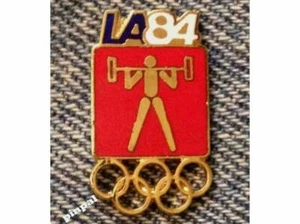 Gewichtheben Olympia Pin~1984 Los Angeles~LA~Rot~Piktogramm~Cloisonne~klein - Bild 1 von 2
