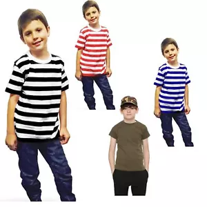 Striped Kids T-Shirt Blue White Red Boys Girls Cotton Tee Summer Tops 5-13 Years - Picture 1 of 5