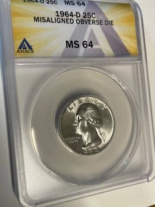 1964 D quarter with misaligned obverse die - Picture 1 of 3