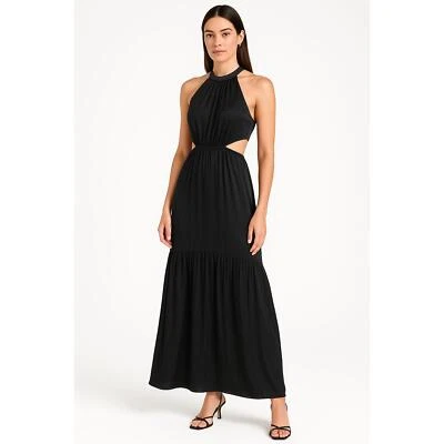 A.L.C. Dress Womens 2 Black Satin Halter Cutout A Line Formal Maxi Libra - Image 1 of 4