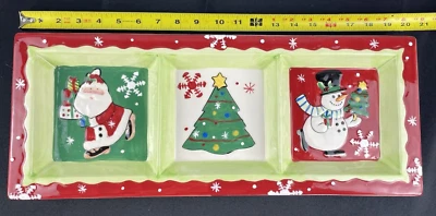 Christmas Tray 3 Sections 20" Ssnack Serving Dishes w/Box Fitz & Floyd - Image 1 of 4