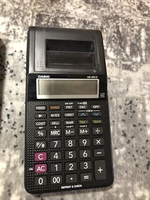 HR-8RCE-BK-W-EC Casio HR-8RCE 12 Digit Mini Printing Calculator Black HR-8RCE-BK - Image 1 of 4