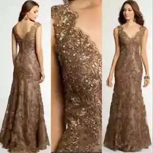 Elegant Mermaid Mother of The Bride Dress V Neck Lace Appliques Beaded Formal- - Picture 1 of 9
