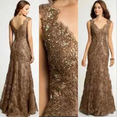 Elegant Mermaid Mother of The Bride Dress V Neck Lace Appliques Beaded Formal- - Image 1 of 4