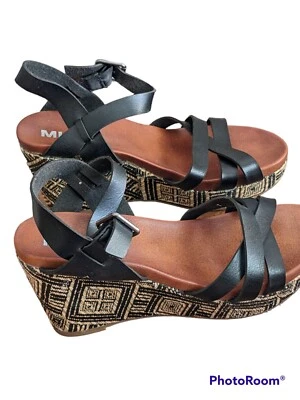 Mia Mujer Stitch Fix Darnell Negro Tirantes Hebilla Patrón Cuñas Talla US:9 Foto 1 de 4