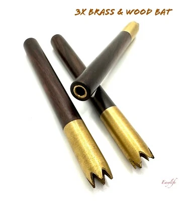 3 X Wood And Brass Sawtooth Bat Cigarette Dugout or 1 Hitter For Tobacco - Image 1 of 4