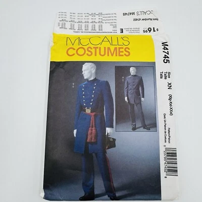 McCall's M4745 Men's Civil War Costume Uniform Sewing Pattern XL XXL XXXL Uncut - Image 1 of 3