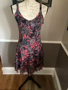 Tricotto Black/red Floral Ruffle Drop Waist Tank Dress Sz S - Picture 1 of 7