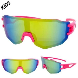 Kids Boys Girls Sports Baseball Cycling Retro Wrap Shield SUN GLASSES Ages 6-12 - Picture 1 of 6