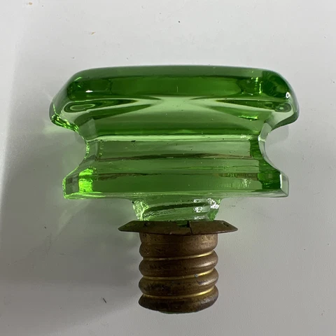 Vintage Green Glass Art Deco Overmyers Threaded Door Drawer Knob Pull Hoosier Cover