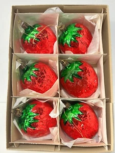 Vintage Christmas Red Strawberry Mercury Glass Ornaments 4” Set of 6 - Picture 1 of 24