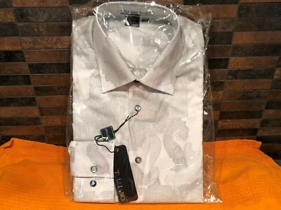 Мужская футболка Tulliano размер Small белая текстурированная вышитая с длинным рукавом новая с ценниками - Изображение 1 из 4