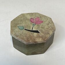 Marble Soapstone Jewelry Trinket Box Mother of Pearl Flower Inlay 2.75" X 2.75"