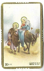 VINTAGE JOSEPH & MARY & JESUS BABY FLEING HOLY CARD PRINT IN ITALY - Picture 1 of 2