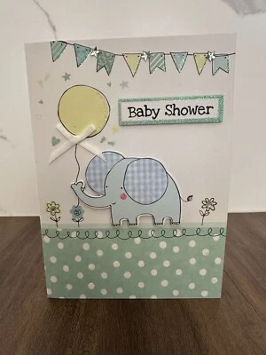 Baby Shower Greeting Card – Cute Elephant Design with 3D Balloon, Soft Pastel - Image 1 of 4