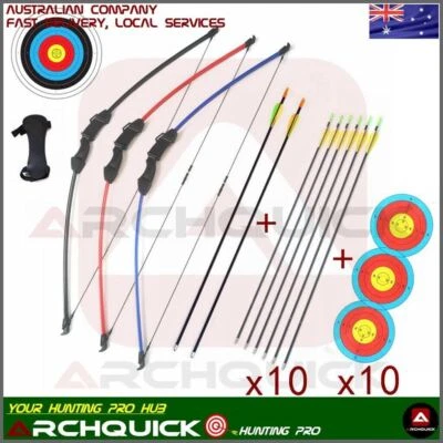 NEW 15 LBS Junior Kids Long Bow 3 Colour ARCHERY HUNTING AND TARGET Practice SET - image 1 of 4