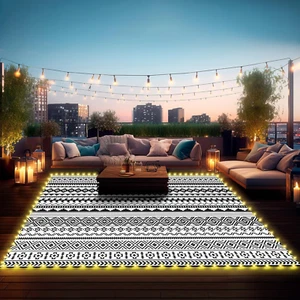 Outdoor Rug Carpet 9 X 12 Ft with LED Strip Lights for Patio RV Camping Waterpro - Picture 1 of 12