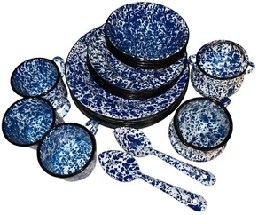 CGS Enamelware Blue Splatter Dinnerware Cottage Farmhouse Lot of 30 Pieces - Picture 1 of 2