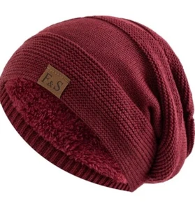 Burgundy Red Unisex Beanie, Fleecy Inside, Adult Size - Picture 1 of 5