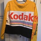 Kodak Camera Graphic Cropped Sweatshirt Drawstring Yellow Womens Large
