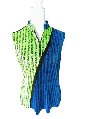 Jamie Sadock Women's Golf Top Pleated 1/4 Zip Pullover Green Blue Black  Medium - Image 1 of 4