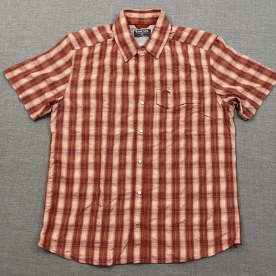 Simms Fishing Shirt Mens Medium Red Plaid Short Sleeve Cape Back Performance - Image 1 of 4
