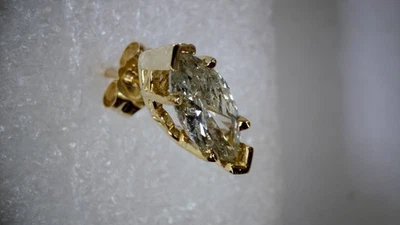 NEW! 3/4CT MARQUISE DIAMOND SOLITAIRE SINGLE STUD EARRING 14k YELLOW GOLD - Image 1 of 4