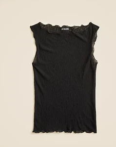 J. CREW Shell-Top mit Rüschenbesatz aus transparentem Crinkle-Strick GRÖSSE MEDIUM SCHWARZ NEU MIT ETIKETT - Bild 1 von 3