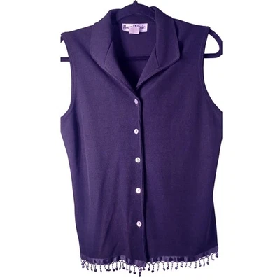 NWT 90s Y2K Ronni Nicole Black Beaded Fringe Collared Vest Size Medium - Image 1 of 4