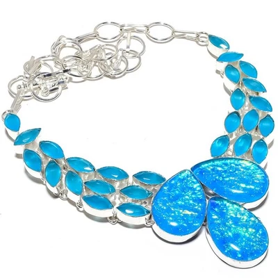 Tripletta Opale di Fuoco, Calcedonio Gemma 925 Argento Sterling Gioielli Collana - Immagine 1 di 4