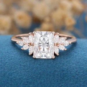 3Ct Radiant Cut Moissanite Unique Wedding Women's Ring In Solid 14K Rose Gold - Picture 1 of 7