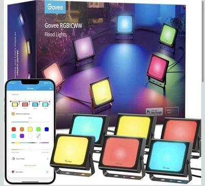 Govee RGBIC LED Smart WIFI Flood Lights 6 pack Color Changing, App Control, New - Image 1 of 4
