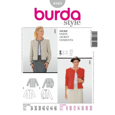 BURDA 8949 MISSES JACKET Sewing Pattern Sizes 10 - 20 EASY - Image 1 of 2